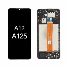   Gyári OEM LCD kijelző kerettel - Fekete - Samsung Galaxy A12 2020 - SM-A125