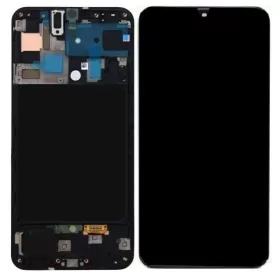   Gyári OEM LCD kijelző kerettel - Fekete - Samsung Galaxy A50 2019 - SM-A505