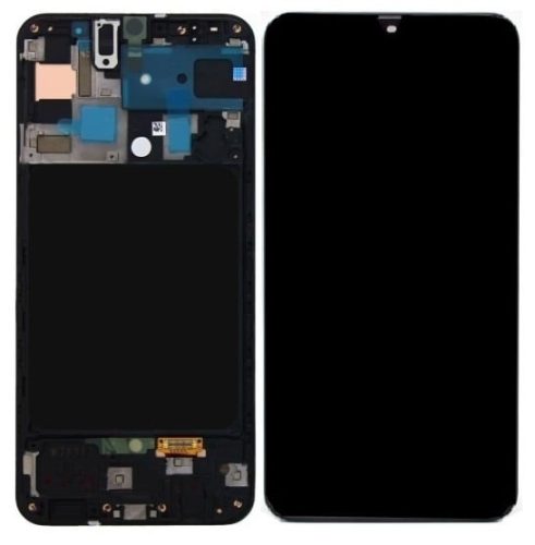 Gyári OEM LCD kijelző kerettel - Fekete - Samsung Galaxy A50 2019 - SM-A505