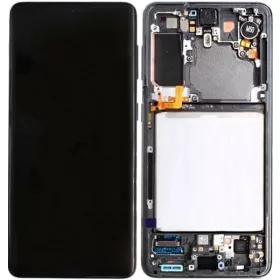   Gyári OEM LCD kijelző kamerával - Fantom fehér - Samsung Galaxy S21 5G 2021 - SM-G991