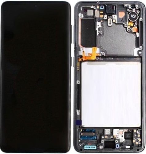 Gyári OEM LCD kijelző kamerával - Fantom fehér - Samsung Galaxy S21 5G 2021 - SM-G991