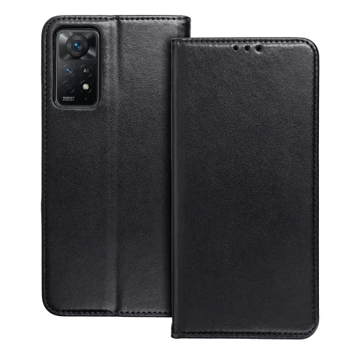 Xiaomi Redmi Note 12 5G, Mágneses Kinyitható ECO bőr tok belső kártyatartó zsebbel - Fekete - Smart magneto 