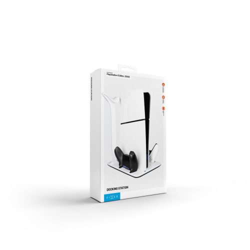 Multifunkciós állomás PlayStation 5 Slim-hez, 2 kontroller töltőállás, 3 hűtési fokozat, Fejhallgató tartó, beépített LED - Fehér - Fixed