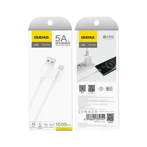 Dudao L4SM USB-A / micro USB kábel 2A 1 m – fehér