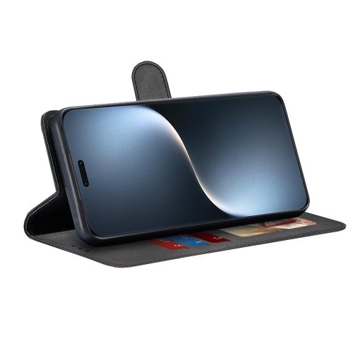 Honor Magic 7 Pro, Kinyitható kártyatartós Ökobőr tok állványfunkcióval - Fekete - Techsuit Diary Book