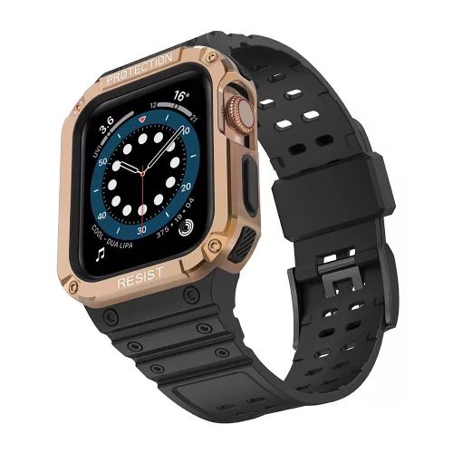 Védőtokos Szíj Apple Watch 42/44/45 mm - Fekete/Rose gold