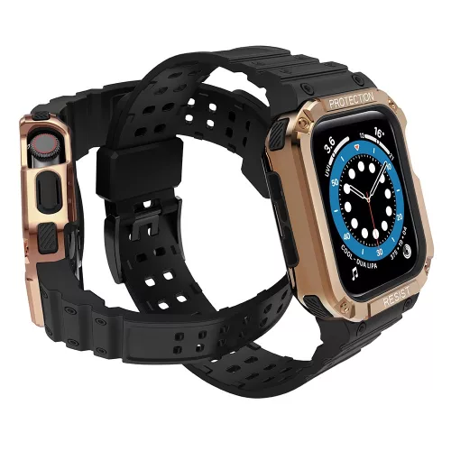 Védőtokos Szíj Apple Watch 42/44/45 mm - Fekete/Rose gold
