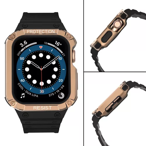 Védőtokos Szíj Apple Watch 42/44/45 mm - Fekete/Rose gold