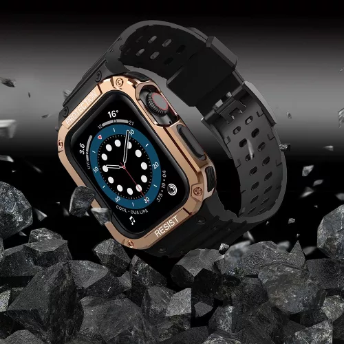 Védőtokos Szíj Apple Watch 42/44/45 mm - Fekete/Rose gold