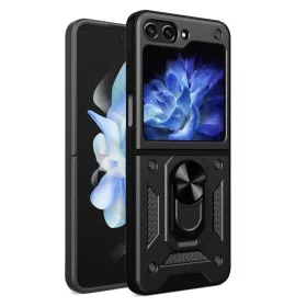   Modern Ütésálló Telefontok Állvánnyal és Kamera Védelemmel Samsung Z Flip 5 - Fekete
