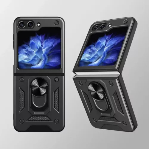 Modern Ütésálló Telefontok Állvánnyal és Kamera Védelemmel Samsung Z Flip 5 - Fekete