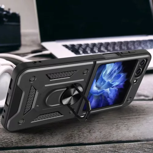 Modern Ütésálló Telefontok Állvánnyal és Kamera Védelemmel Samsung Z Flip 5 - Fekete