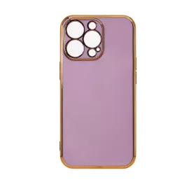   Egyszerű arany keretes szilikon tok iPhone 13 Pro Max - Lila