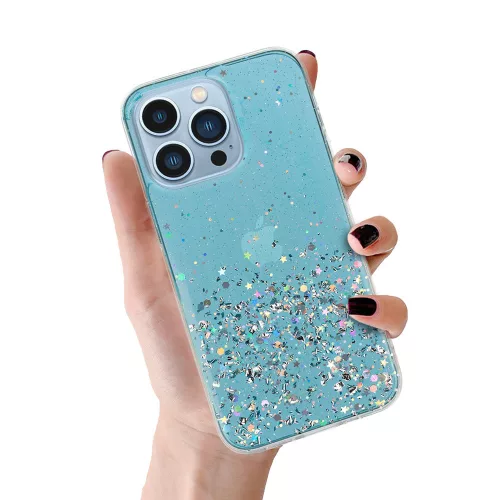 Átlátszó Glitteres tok iPhone 13 - kék