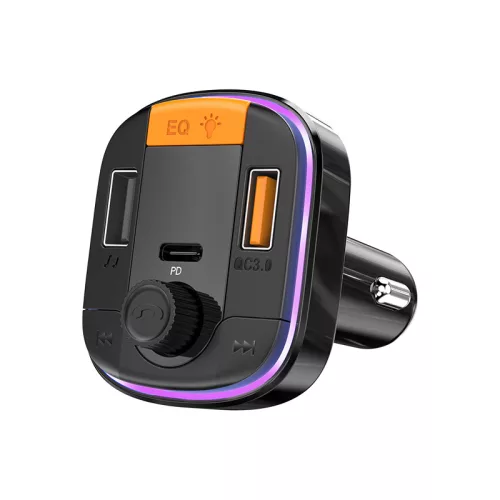 Yesido Y45 FM Transmitter – MP3, Bluetooth, 2xUSB + Type-C + microSD, QC 18W PD 20W (Fekete)
