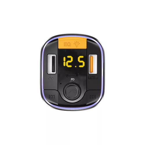 Yesido Y45 FM Transmitter – MP3, Bluetooth, 2xUSB + Type-C + microSD, QC 18W PD 20W (Fekete)