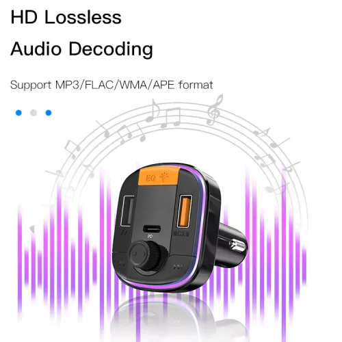 Yesido Y45 FM Transmitter – MP3, Bluetooth, 2xUSB + Type-C + microSD, QC 18W PD 20W (Fekete)