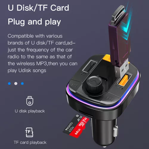 Yesido Y45 FM Transmitter – MP3, Bluetooth, 2xUSB + Type-C + microSD, QC 18W PD 20W (Fekete)