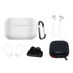   SZILIKON FEHÉR TOK SZETT KARABINERREL FÜLHALLGATÓ ZSINÓRRAL ÉS FÜLKAMPÓVAL AIRPODS PRO 1/2