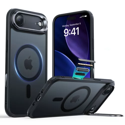 iPhone 17 Air, Ütésállő MagSafe-es tok, Kameravédelemmel, Légpárnás sarkokkal - Matt Fekete - ESR Classic Hybrid HaloLock