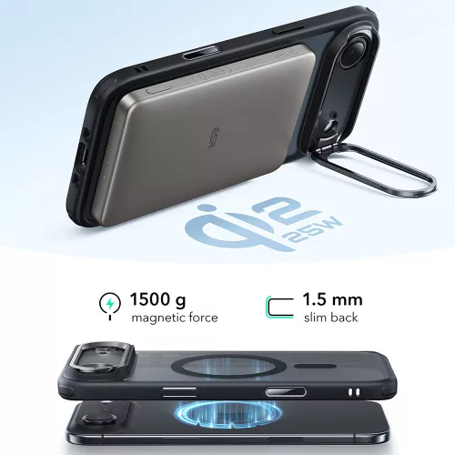 iPhone 17 Air, Ütésállő MagSafe-es tok, Kameravédelemmel, Légpárnás sarkokkal - Matt Fekete - ESR Classic Hybrid HaloLock