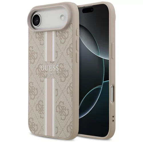 iPhone 17 Air, Guess Hardcase 4G Printed Stripes MagSafe tok - Bézs/rózsaszín