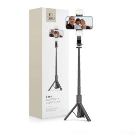   Tech-Protect Bluetooth-os fekete selfie tripod LED lámpával (akár 105 cm)