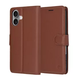   Techsuit - Leather Folio - Eco Bőr kinyitható tok kártyatartóval - iPhone 17 - Barna