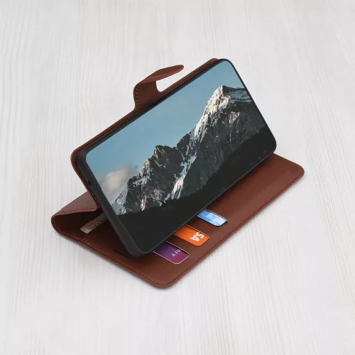 Techsuit - Leather Folio - Eco Bőr kinyitható tok kártyatartóval - iPhone 17 - Barna