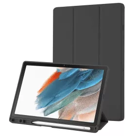  Samsung Galaxy Tab A8 10.5 (2021), Kinyitható tablet tok állítható állvánnyal és ceruzatartóval - Fekete - Techsuit - Flex Trifold