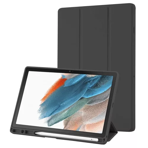 Samsung Galaxy Tab A8 10.5 (2021), Kinyitható tablet tok állítható állvánnyal és ceruzatartóval - Fekete - Techsuit - Flex Trifold