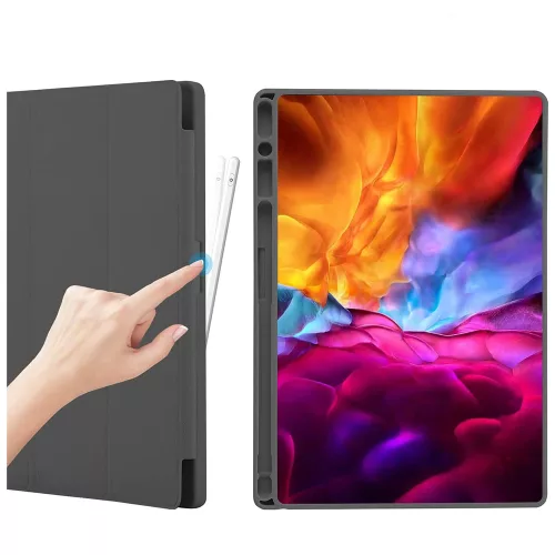 Samsung Galaxy Tab A8 10.5 (2021), Kinyitható tablet tok állítható állvánnyal és ceruzatartóval - Fekete - Techsuit - Flex Trifold