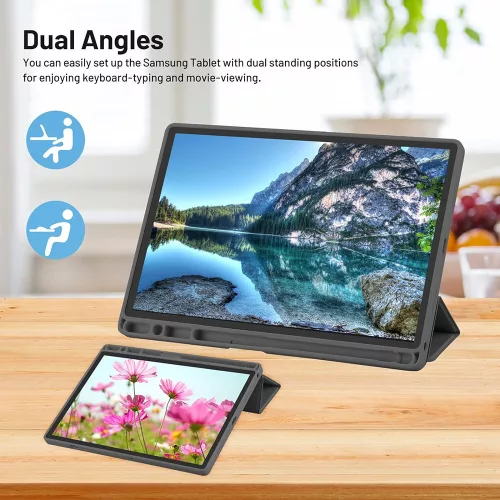 Samsung Galaxy Tab A8 10.5 (2021), Kinyitható tablet tok állítható állvánnyal és ceruzatartóval - Fekete - Techsuit - Flex Trifold