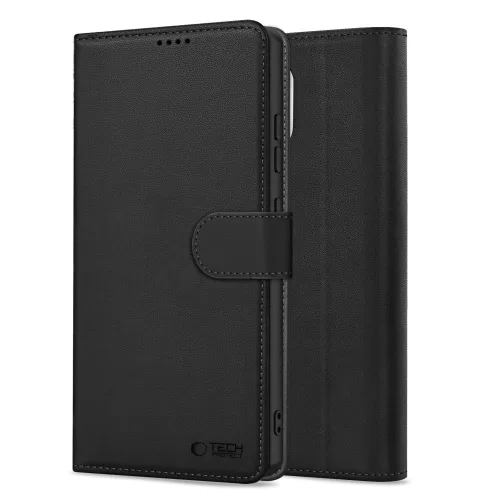 Samsung Galaxy S25 Ultra, Elegáns Öko bőr telefontok kártyatartóval és állványfunkcióval - Fekete - Tech-Protect Wallet