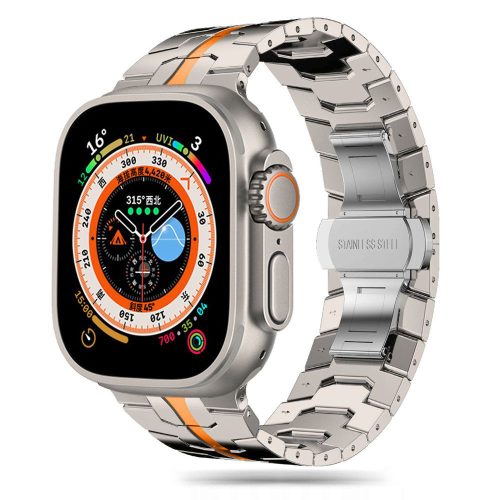 Techsuit Modern Acél Szíj - Titánium Szürke/Narancssárga - Apple Watch 42/44/45/49mm