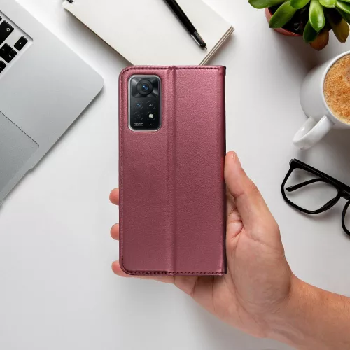 Xiaomi 15 Pro, Mágneses Kinyitható ECO bőr tok belső kártyatartó zsebbel - Bordó - Smart magneto 