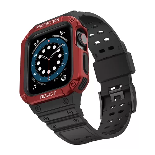 Védőtokos Szíj Apple Watch 42/44/45 mm - Fekete/Piros