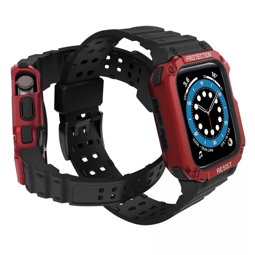 Védőtokos Szíj Apple Watch 42/44/45 mm - Fekete/Piros