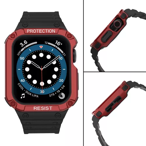 Védőtokos Szíj Apple Watch 42/44/45 mm - Fekete/Piros