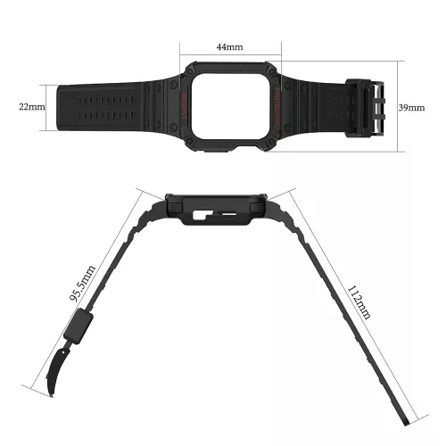 Védőtokos Szíj Apple Watch 42/44/45 mm - Fekete/Piros
