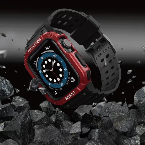 Védőtokos Szíj Apple Watch 42/44/45 mm - Fekete/Piros