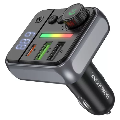 Borofone BC50 Ascenso FM Transmitter – MP3, Bluetooth, 2xUSB + Type-C, QC 3.0 PD 38W (Fekete)