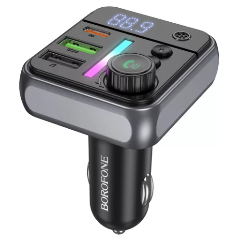 Borofone BC50 Ascenso FM Transmitter – MP3, Bluetooth, 2xUSB + Type-C, QC 3.0 PD 38W (Fekete)