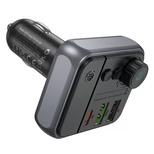 Borofone BC50 Ascenso FM Transmitter – MP3, Bluetooth, 2xUSB + Type-C, QC 3.0 PD 38W (Fekete)