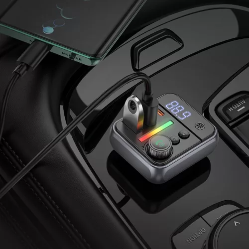 Borofone BC50 Ascenso FM Transmitter – MP3, Bluetooth, 2xUSB + Type-C, QC 3.0 PD 38W (Fekete)