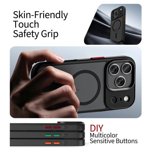 iPhone 17 Pro, Tech-Protect MagMat XT MagSafe tok 4 cserélhető gombszettel - Matt fekete