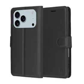   Techsuit - Leather Folio - Eco Bőr kinyitható tok kártyatartóval - iPhone 17 Pro Max - Fekete