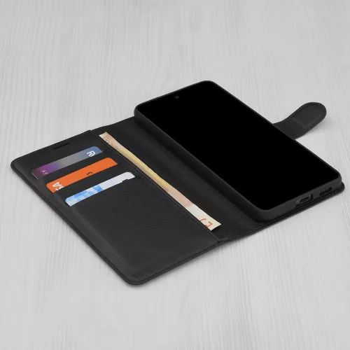 Techsuit - Leather Folio - Eco Bőr kinyitható tok kártyatartóval - iPhone 17 Pro Max - Fekete