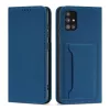 Samsung Galaxy A13 5G - Kinyitható tok, Ökobőrből, kártyatartóval, állványfunkcióval, mágneses záródással - Kék - Magnet Card Case