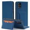 Samsung Galaxy A13 5G - Kinyitható tok, Ökobőrből, kártyatartóval, állványfunkcióval, mágneses záródással - Kék - Magnet Card Case